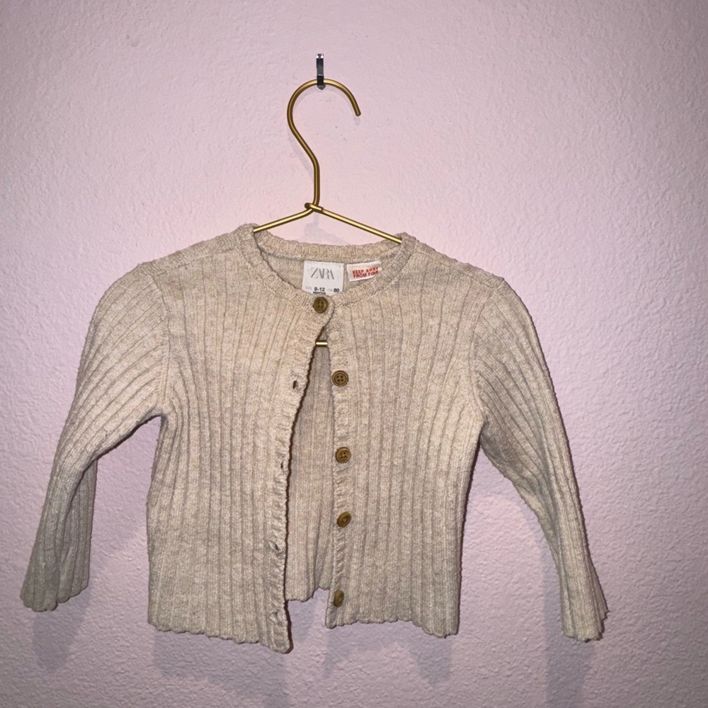 Zara Cream Ribbed Knit Cardigan